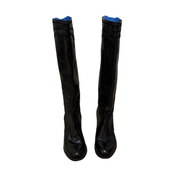 FRYE Boots Women 9 Black Leather Knee High Cowgirl Heel Festival Western Ranch - Picture 2 of 9